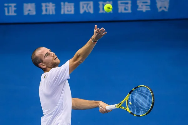 Adrian Mannarino França Recebe Bola Contra Albert Ramos Vinolas Espanha — Fotografia de Stock