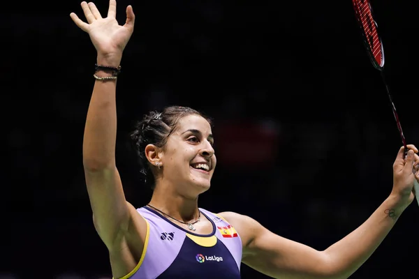 Carolina Marin Celebra Después Ganar Semifinal Del Single Femenino Victor — Foto de Stock