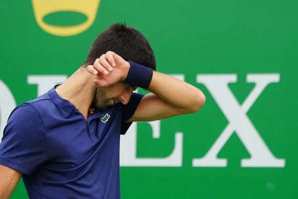 Tenista Profesional Serbio Novak Djokovic Prepara Para Los Dobles Masculinos — Foto de Stock