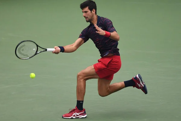 セルビアのプロテニス選手Novak Djocovic ノヴァック ジョコビッチ とFrip Krajinovic フィリップ クラジノヴィッチ 2019年ロレックス上海マスターズ での男子ダブルスの第1戦で — ストック写真