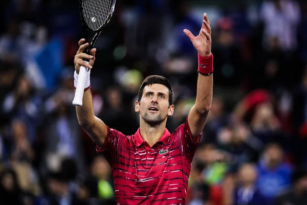 Servische Tennisser Novak Djokovic Neemt Het Tegen Canadese Professionele Tennisser — Stockfoto