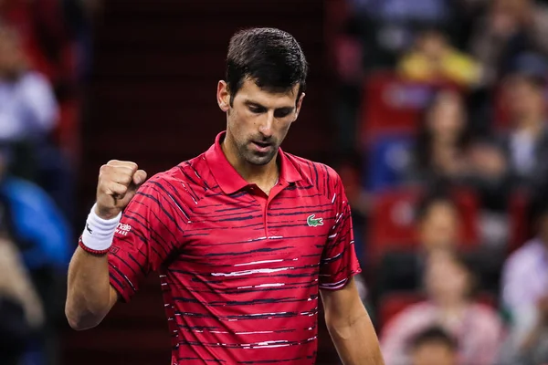 Servische Tennisser Novak Djokovic Neemt Het Tegen Canadese Professionele Tennisser — Stockfoto