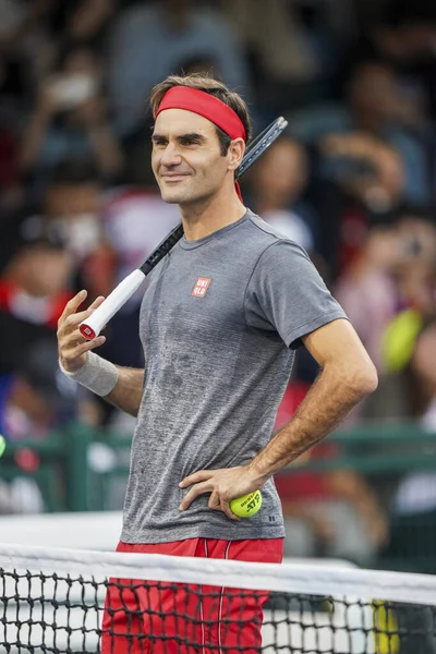 Swiss Professional Tennis Player Roger Federer Trains His Third Match — Stock Photo, Image