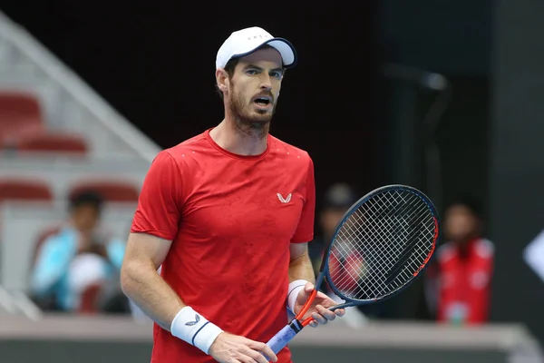 Andy Murray Gran Bretaña Obtiene Pelota Contra Dominic Thiem Austria — Foto de Stock