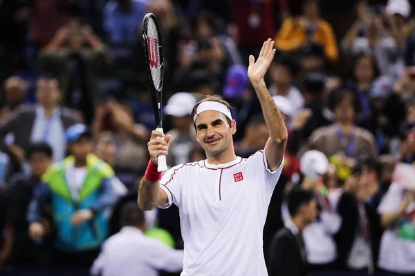 Tenista Profissional Suíço Roger Federer Compete Contra Tenista Profissional Belga — Fotografia de Stock