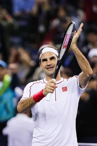 Tenista Profissional Suíço Roger Federer Compete Contra Tenista Profissional Belga — Fotografia de Stock