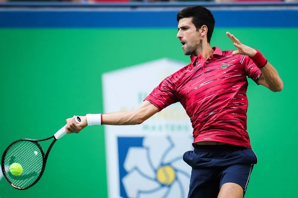 Tenista Profissional Sérvio Novak Djokovic Compete Contra Tenista Profissional Americano — Fotografia de Stock