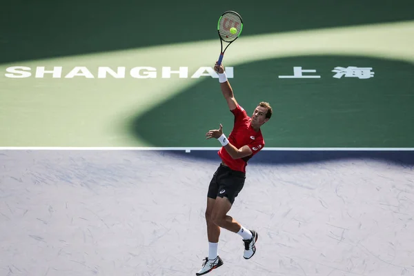 Tennista Professionista Canadese Vasek Pospisil Gareggia Contro Tennista Professionista Russo — Foto Stock