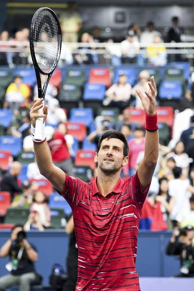 Tenista Profesional Serbio Novak Djokovic Compite Contra Tenista Profesional Estadounidense — Foto de Stock
