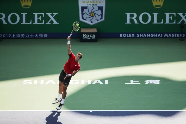 Joueur Tennis Professionnel Canadien Vasek Pospisil Affronte Joueur Tennis Professionnel — Photo