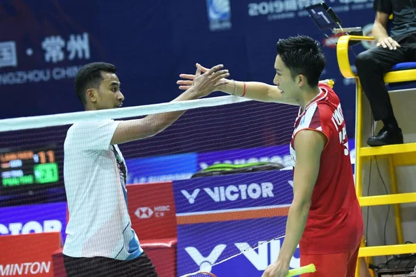 Indonesian Professional Badminton Player Tommy Sugiarto Left Japanese Professional Badminton — ストック写真