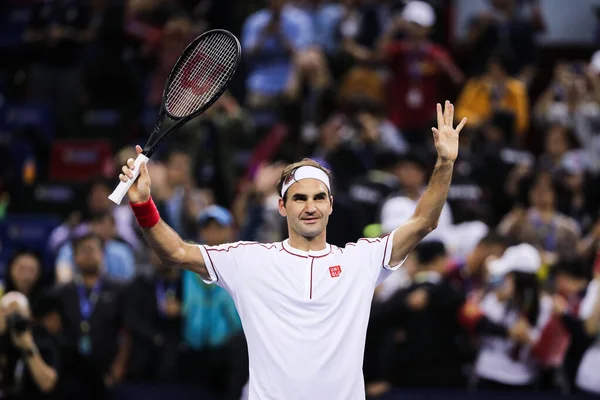 Szwajcarski Zawodowy Tenisista Roger Federer Rywalizuje Belgijskim Zawodowym Tenisistą Davidem — Zdjęcie stockowe