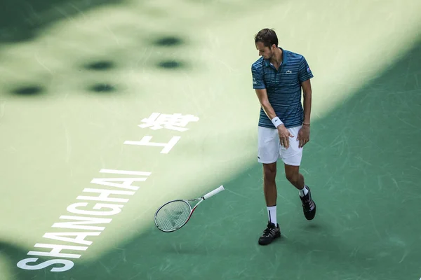 Tenista Profissional Russo Daniil Medvedev Joga Sua Raquete Contra Chão — Fotografia de Stock