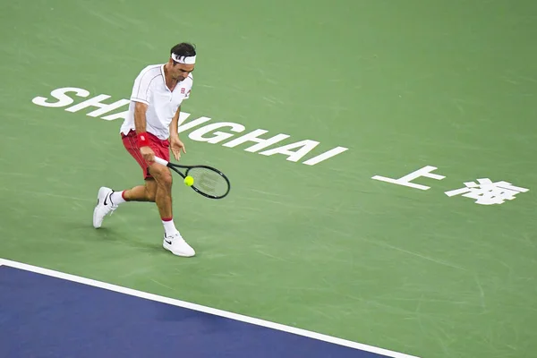 Roger Federer Svájci Profi Teniszező Belga David Goffin Ellen Versenyez — Stock Fotó