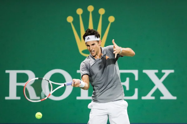 Αυστριακός Επαγγελματίας Τενίστας Dominic Thiem Αγωνίζεται Τον Γεωργιανό Επαγγελματία Τενίστα — Φωτογραφία Αρχείου