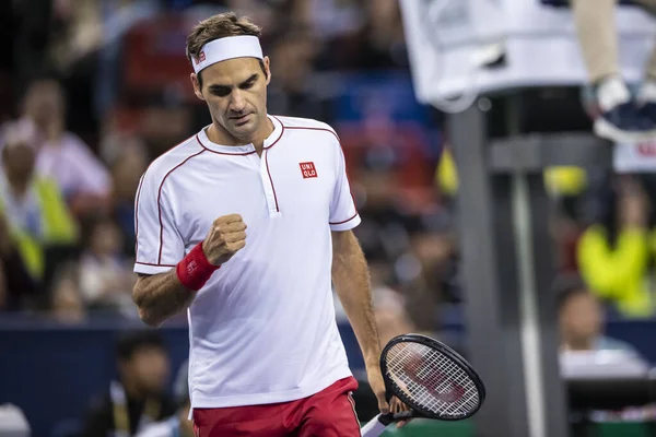 Tenista Profissional Suíço Roger Federer Compete Contra Tenista Profissional Belga — Fotografia de Stock