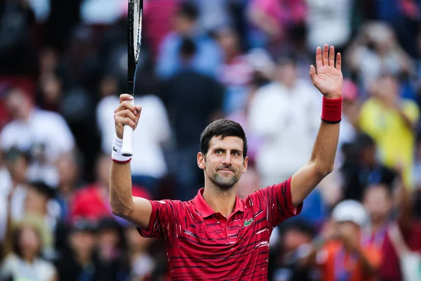 Joueur Tennis Professionnel Serbe Novak Djokovic Affronte Joueur Tennis Professionnel — Photo