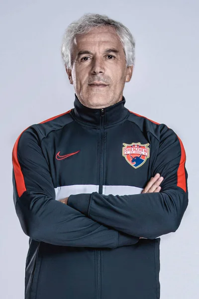 Italský Fotbalový Manažer Trenér Shenzhen Roberto Donadoni Představuje Focení Město — Stock fotografie