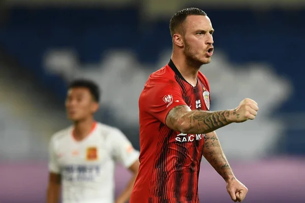 Fotbalistul Austriac Marko Arnautovic Shanghai Sipg Sărbătorește După Marcat Gol — Fotografie, imagine de stoc