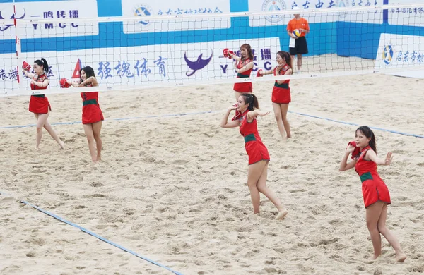 Esquadrão Torcida Executar Competição Vôlei Praia Elite Nacional Qidong Cidade — Fotografia de Stock