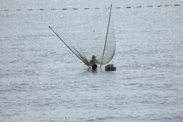 Para Celebrar Cosecha Otoño Los Pescadores Locales Redes Pilotes Camarones — Foto de Stock