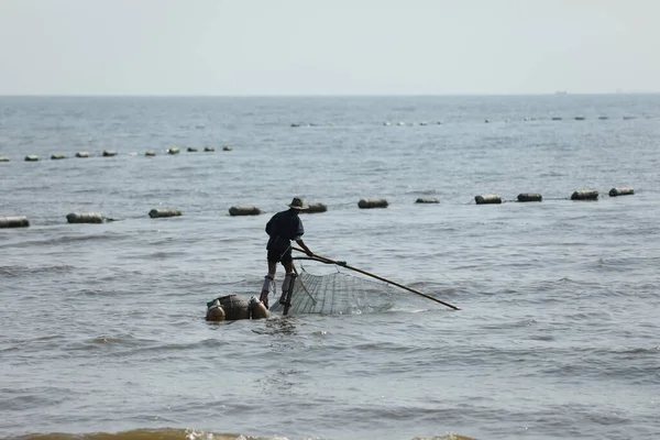 Celebrate Autumn Harvest Local Fishermen Stilts Nets Shrimps Coast Rizhao Stock Image