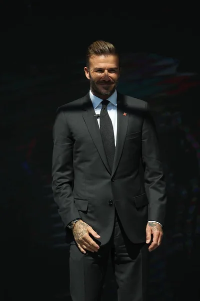 English Soccer Star David Beckham Attends A Press Conference For Luneng Group In Beijing China September 16 Display Style Stock Photo