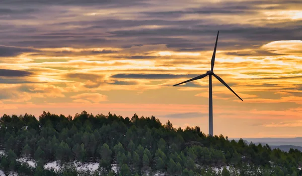 Windenergie Windrad Bei Sonnenaufgang Die Zukunft Der Produktion Sauberer Energie — Stockfoto