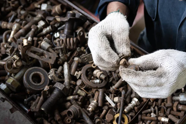 Vieux Boulon Tête Hexagonale Écrou Qui Vont Être Recyclés — Photo