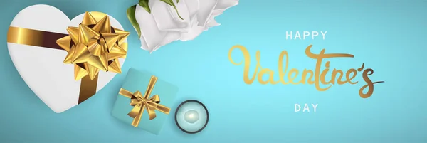 Feliz Banner Dia Dos Namorados Projeto Fundo Vela Iluminação Rosas —  Vetores de Stock