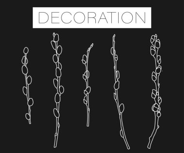 Sevimli söğüt dalları ayarlayın. Vektör illüstrasyon. siyah izole.