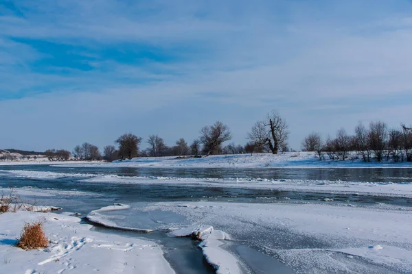 Winter Season Countryside Lake Frozen Water — Stock Photo, Image