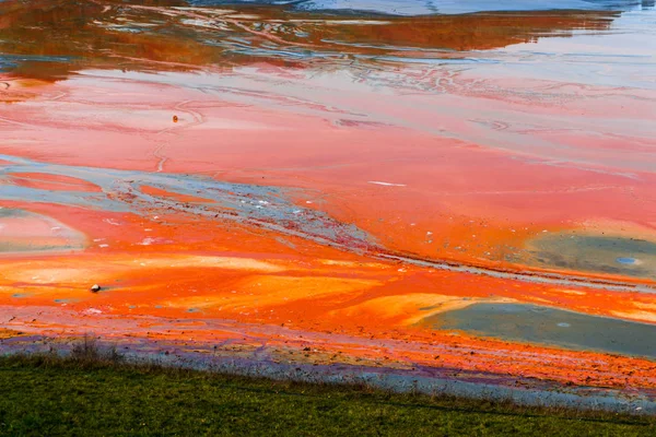Impressionante Vista Sulla Natura Con Fiume Color Arancio Alberi Verdi — Foto Stock
