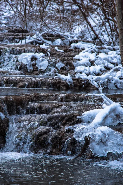 Saison Hivernale Forêt Eau Gelée Rivière — Photo