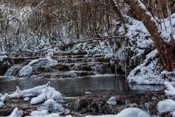 Corsi Acqua Fiume Neve Natura Forestale — Foto Stock