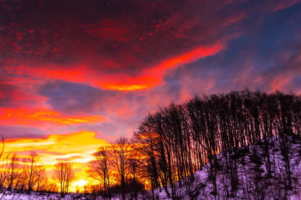 Vue Imprenable Sur Nature Avec Fond Ciel Nuageux Rouge — Photo