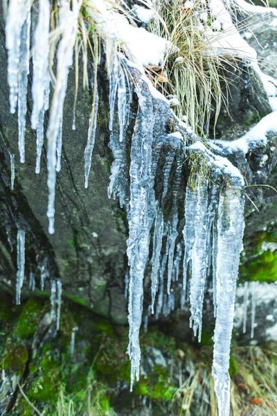 Obrovská Zima Rampouchy Pozadí Přírody — Stock fotografie