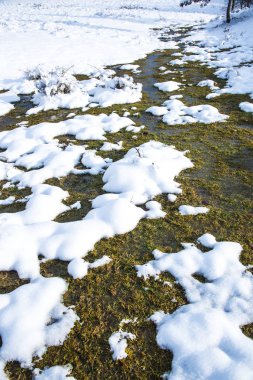 dağlarda nehir üzerinde kar