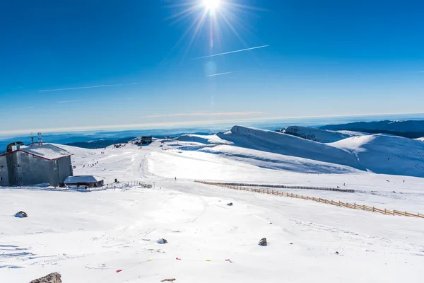 Vista Estação Esqui Nas Montanhas — Fotografia de Stock