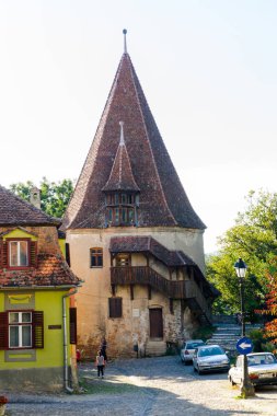 Transilvanya Sighisoara şehir görünümü ortasında Amazing ortaçağ kenti