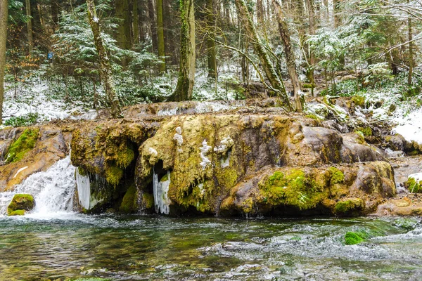 Amazing Waterfalls View Rocky Mountain Background — Stock Photo, Image