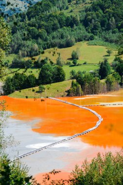 Turuncu renkli nehir ve çevresinde yeşil ağaçlar harika doğa manzaralı