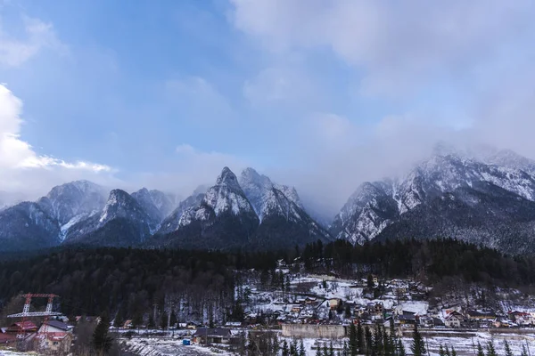 Increíble Vista Montaña Cubierta Nieve Esponjosa Árboles — Foto de Stock