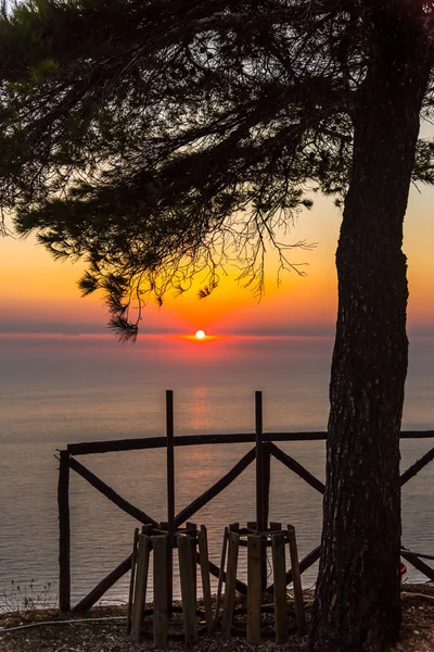 Úžasný Západ Slunce Teplé Moře Stromy — Stock fotografie