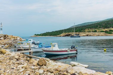 Sahile yakın limanda demirli tekneler