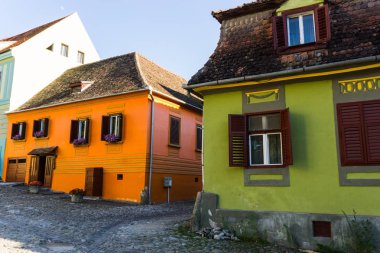 Transilvanya Sighisoara şehir görünümü ortasında Amazing ortaçağ kenti