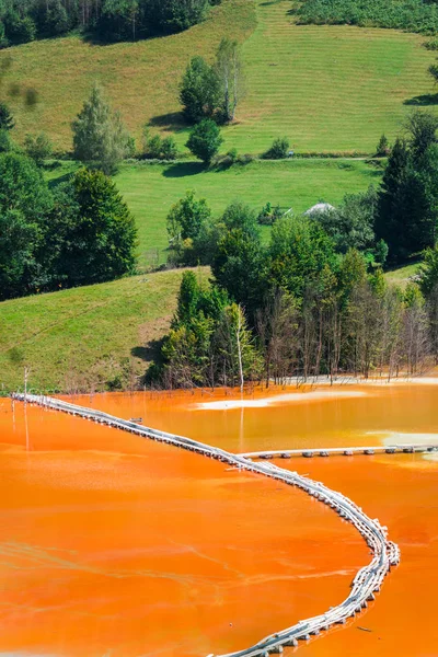 Impresionante Vista Naturaleza Con Río Color Naranja Árboles Verdes Alrededor — Foto de Stock