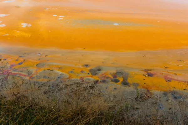 Impressionante Vista Sulla Natura Con Fiume Color Arancio Alberi Verdi — Foto Stock