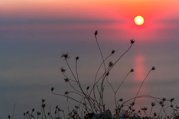 Kolorowe Niesamowity Zachód Słońca Tle Dość Morze — Zdjęcie stockowe