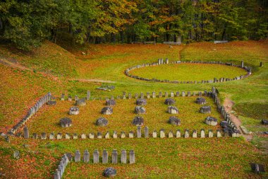 Sonbahar ormanında mezarlar ile Mezarlık